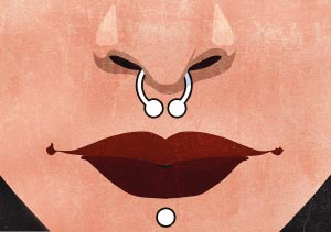 Piercings at work Society for human resource management illustration by James Smallwood