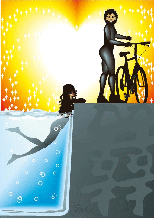 swimming lovers animated gif illustration by James Smallwood