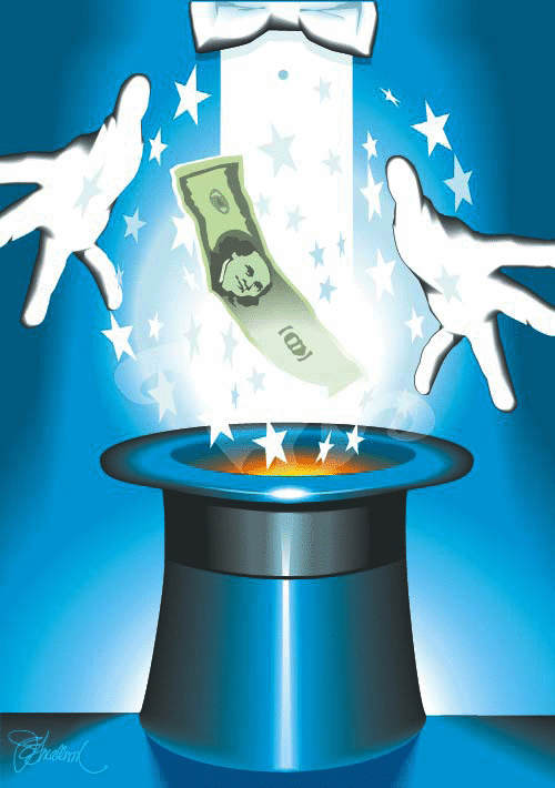 Magic money animated gif illustration by James Smallwood